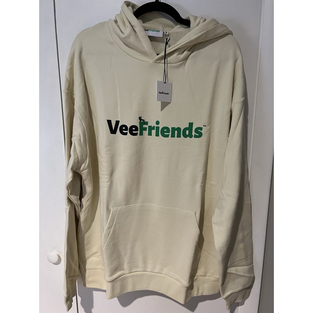 Vee Friends Classic Hoodie Cream Pullover Long Sleeve Sweatshirt‎ Mens XL New